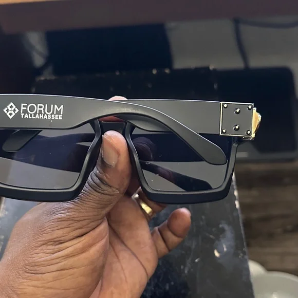 Women's Black Geometric Square Sunglasses with Gold Accent - Picture 10 of 11